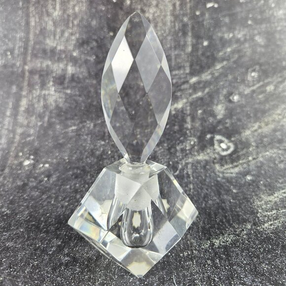 Vintage Hand Cut Highly Polished Prism Clear Crystal Perfume Bottle with Stopper - Picture 9 of 16